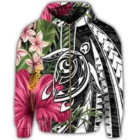 Hawaii Zip Hoodie Polynesian Turtle Tropical Hibiscus Plumeria - Polynesian Pride