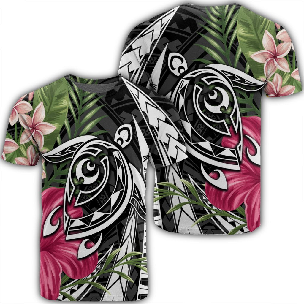 Hawaii Polynesian Turtle Tropical Hibiscus Plumeria T Shirt Unisex Black - Polynesian Pride