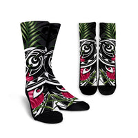 Hawaii Polynesian Turtle Tropical Hibiscus Plumeria Crew Socks - AH Crew Socks White - Polynesian Pride