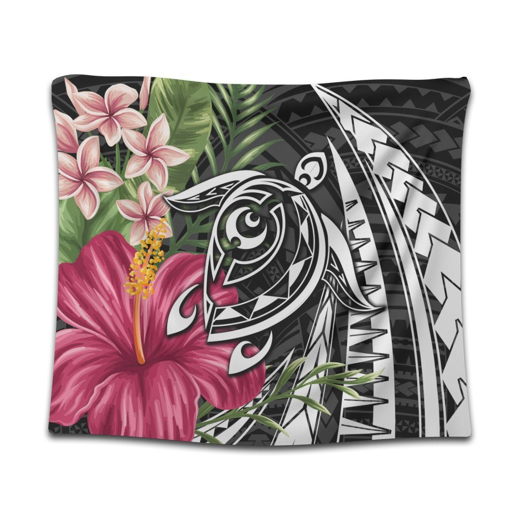 Hawaii Polynesian Turtle Tropical Hibiscus Plumeria Tapestry - AH Wall Tapestry Black - Polynesian Pride