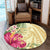 Hawaii Polynesian Turtle Tropical Hibiscus Plumeria Round Carpet - Beige - AH - Polynesian Pride