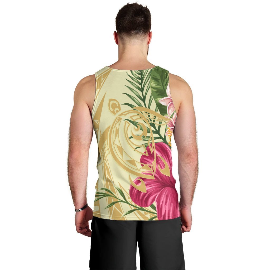 Hawaii Polynesian Turtle Tropical Hibiscus Plumeria Tank Top - Beige - AH - Polynesian Pride