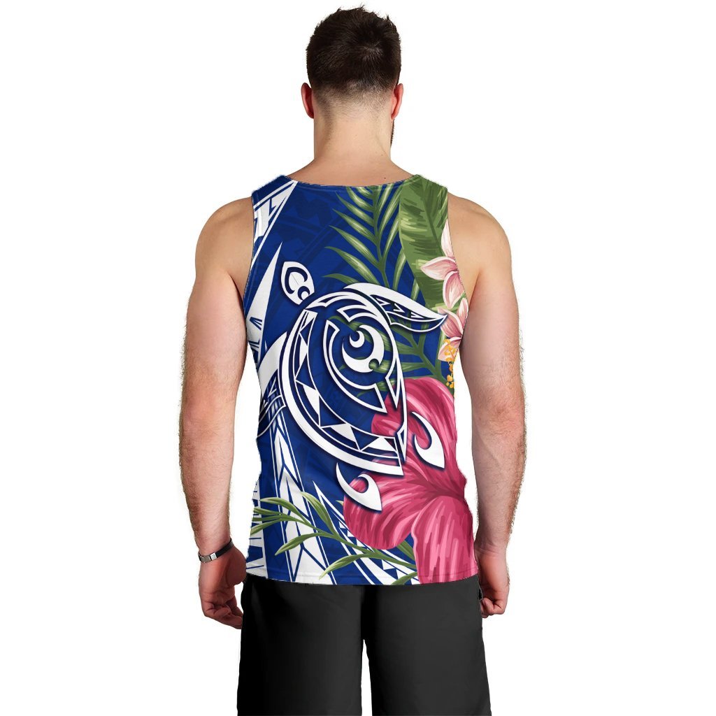 Hawaii Polynesian Turtle Tropical Hibiscus Plumeria Tank Top - Blue - AH - Polynesian Pride