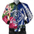 Hawaii Polynesian Turtle Tropical Hibiscus Plumeria Bomber Jacket - Blue - AH Black Unisex - Polynesian Pride