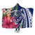 Hawaii Polynesian Turtle Tropical Hibiscus Plumeria Hooded Blanket - Blue - AH Hooded Blanket White - Polynesian Pride