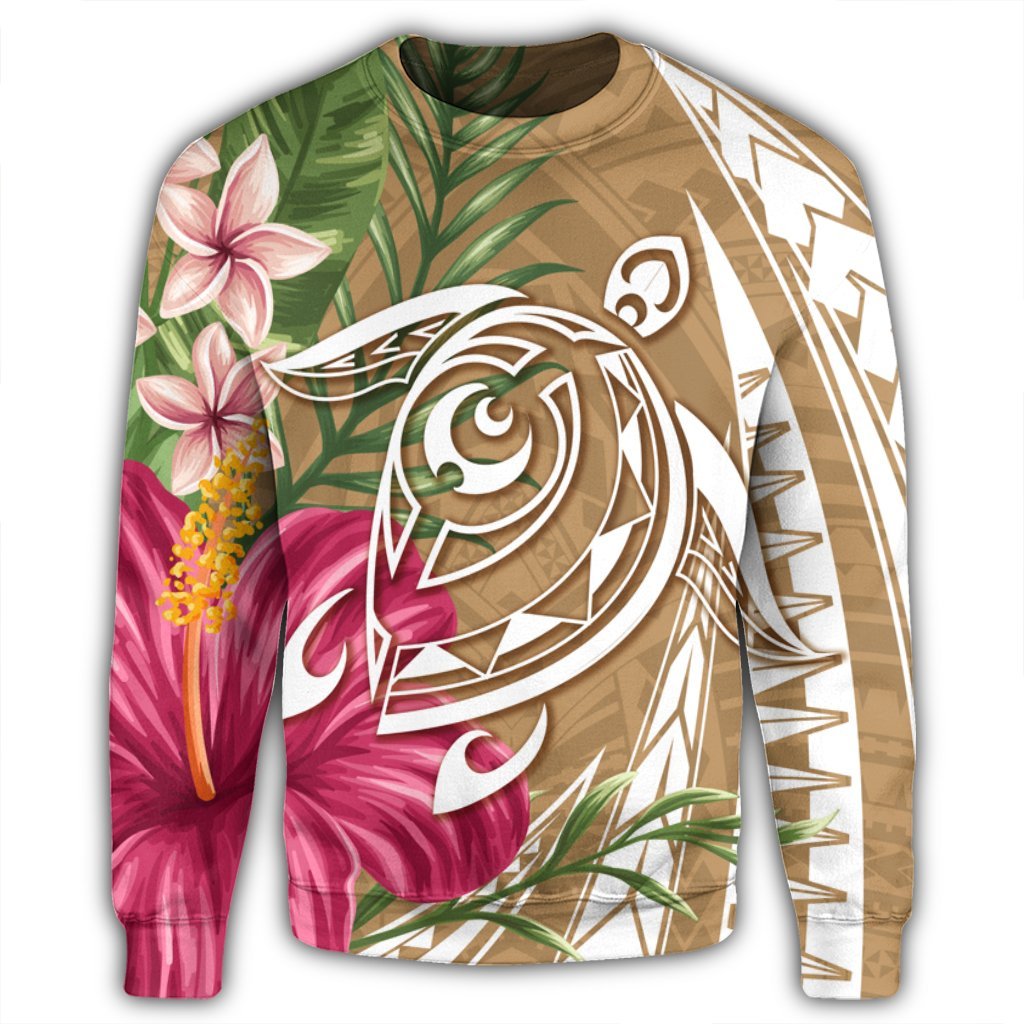 Hawaii Polynesian Turtle Tropical Hibiscus Plumeria Sweatshirt - Gold - AH - Polynesian Pride