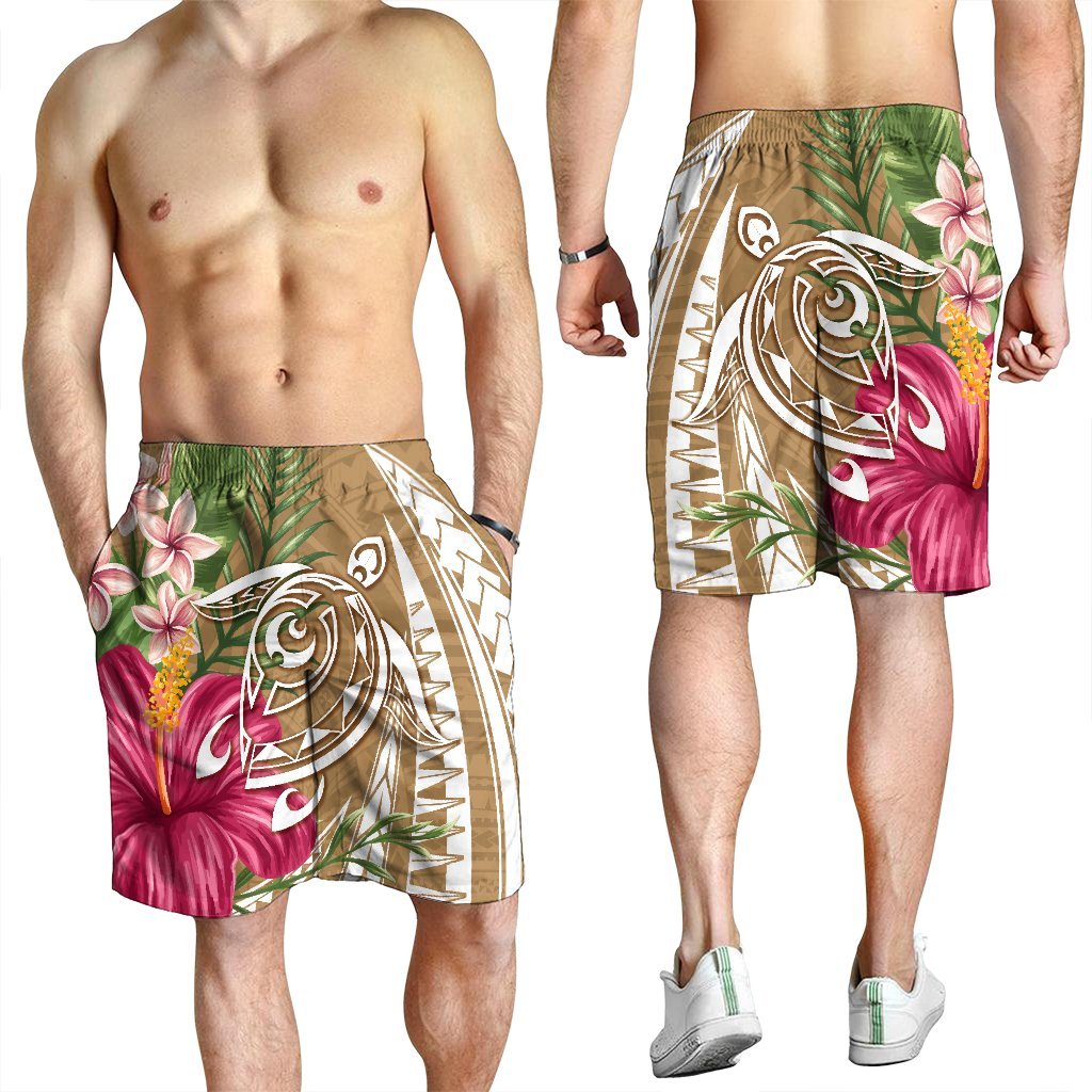 Hawaii Polynesian Turtle Tropical Hibiscus Plumeria Men's Shorts - Gold - AH - Polynesian Pride
