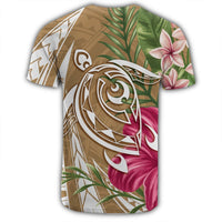 Hawaii Polynesian Turtle Tropical Hibiscus Plumeria T Shirt Gold - Polynesian Pride
