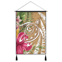 Hawaii Polynesian Turtle Tropical Hibiscus Plumeria Hanging Poster - Gold - AH Hanging Poster Cotton And Linen - Polynesian Pride