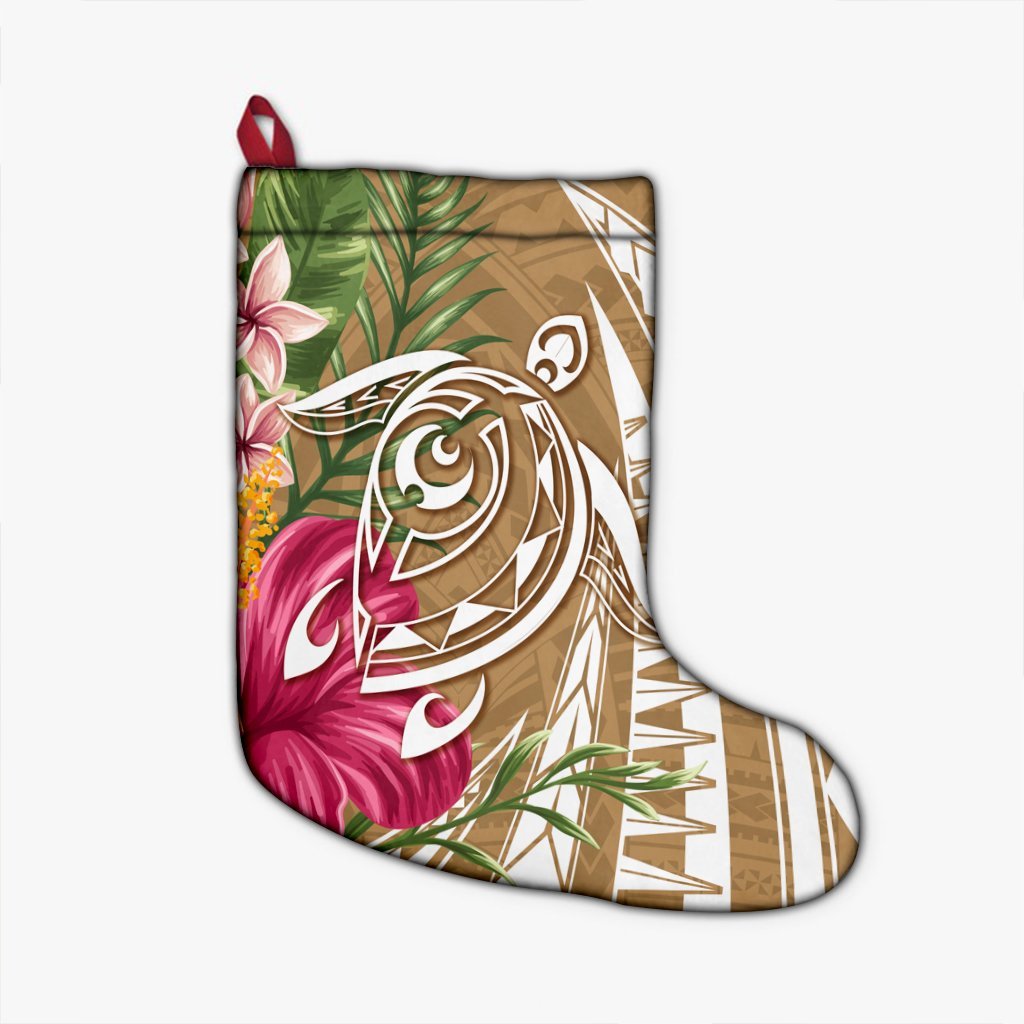 Hawaii Polynesian Turtle Tropical Hibiscus Plumeria Christmas Stocking - Gold - AH Christmas Stocking 26 X 42 cm Black - Polynesian Pride