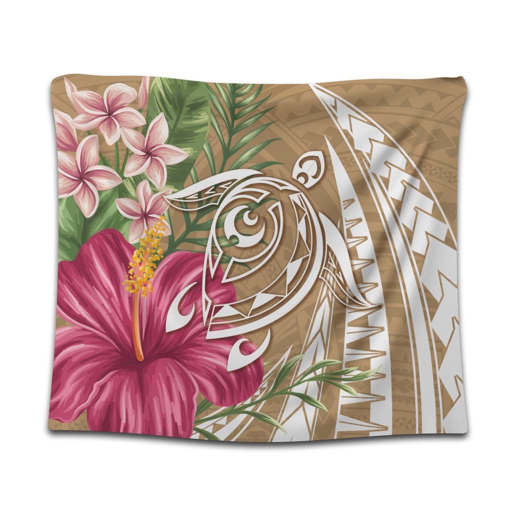 Hawaii Polynesian Turtle Tropical Hibiscus Plumeria Tapestry - Gold - AH Wall Tapestry Black - Polynesian Pride