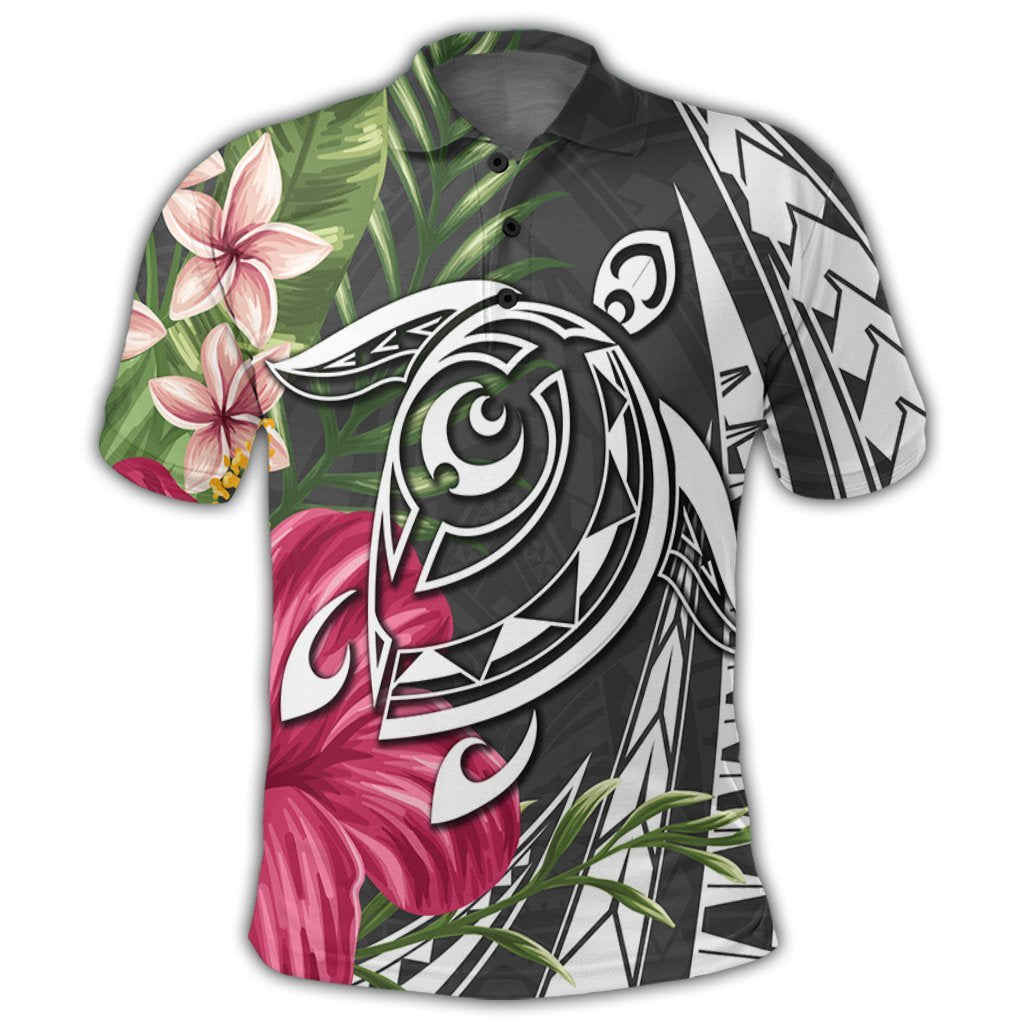 Hawaii Polynesian Turtle Tropical Hibiscus Plumeria Polo Shirt Gray - Polynesian Pride