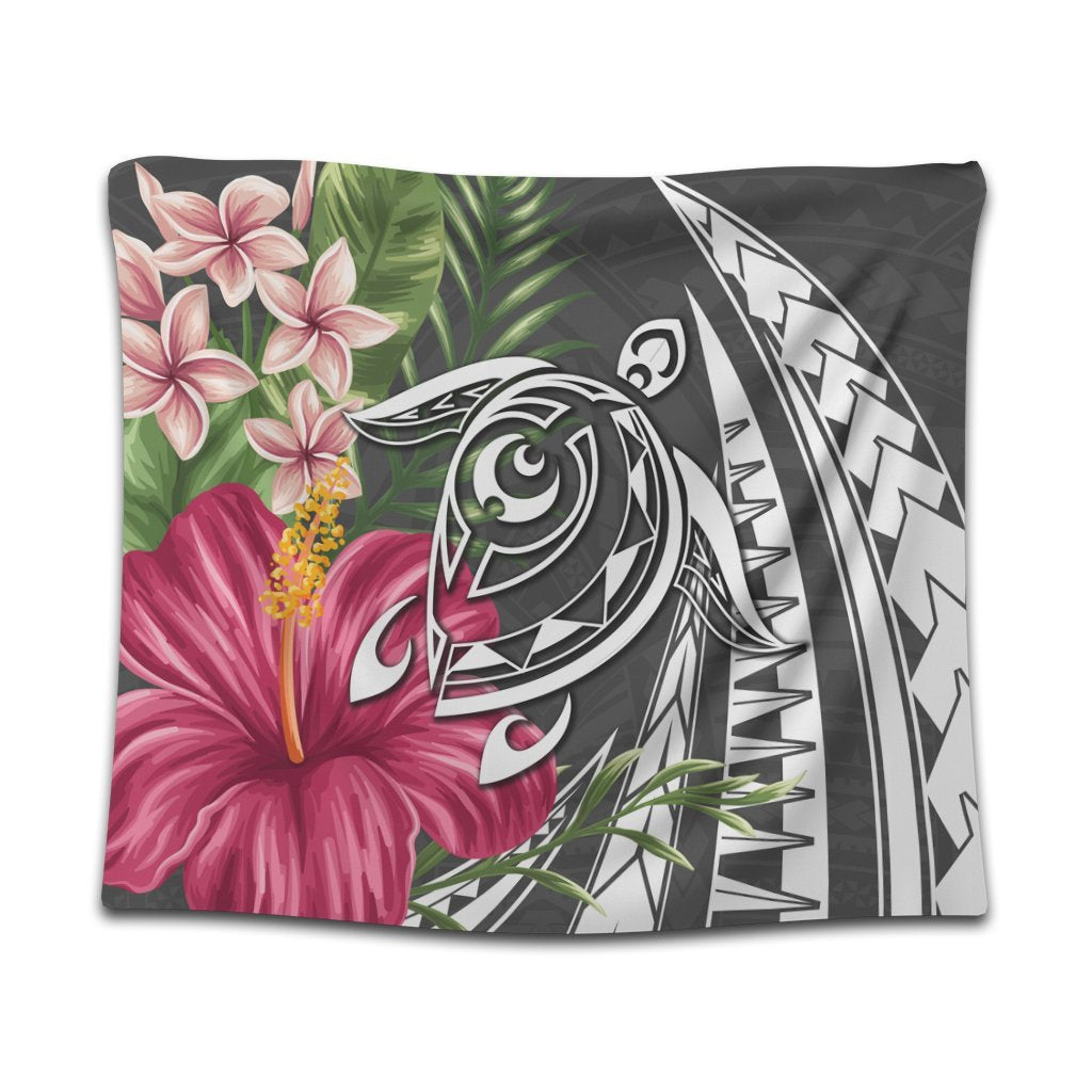 Hawaii Polynesian Turtle Tropical Hibiscus Plumeria Tapestry - Gray - AH Wall Tapestry Black - Polynesian Pride