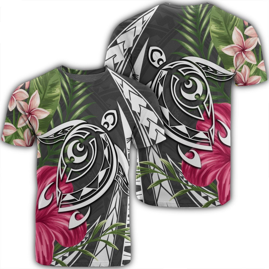 Hawaii Polynesian Turtle Tropical Hibiscus Plumeria T Shirt Gray Unisex Black - Polynesian Pride