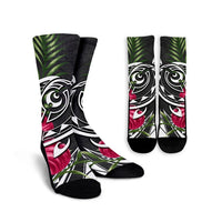 Hawaii Polynesian Turtle Tropical Hibiscus Plumeria Crew Socks - Gray - AH Crew Socks White - Polynesian Pride