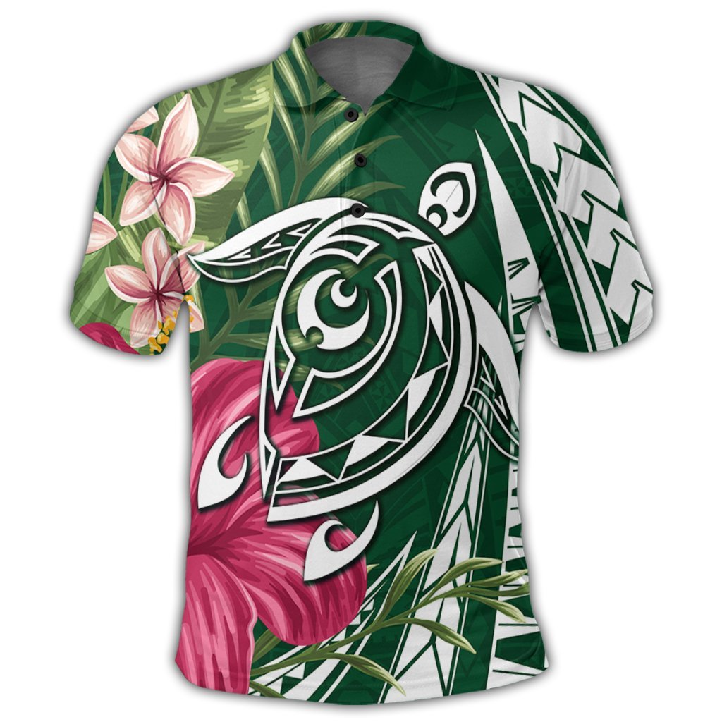 Hawaii Polynesian Turtle Tropical Hibiscus Plumeria Polo Shirt Green - Polynesian Pride