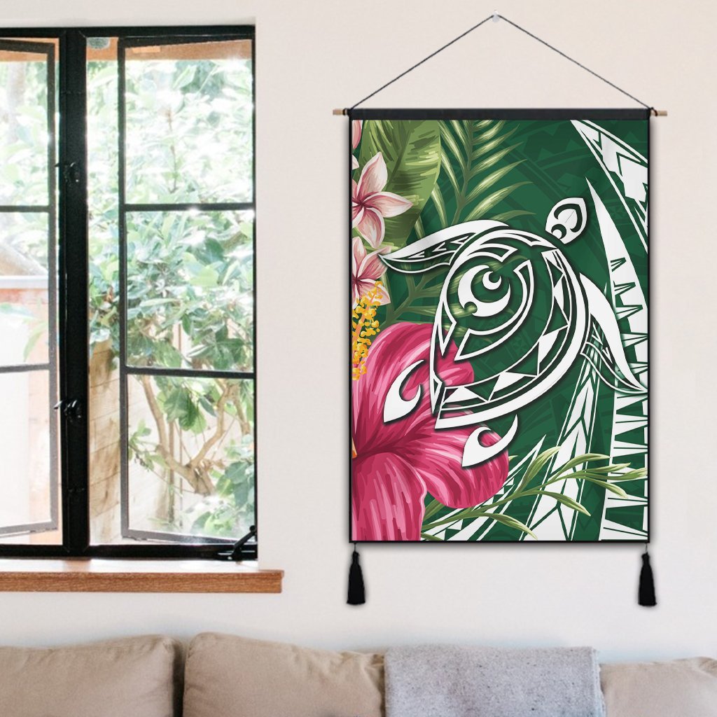 Hawaii Polynesian Turtle Tropical Hibiscus Plumeria Hanging Poster - Green - AH - Polynesian Pride