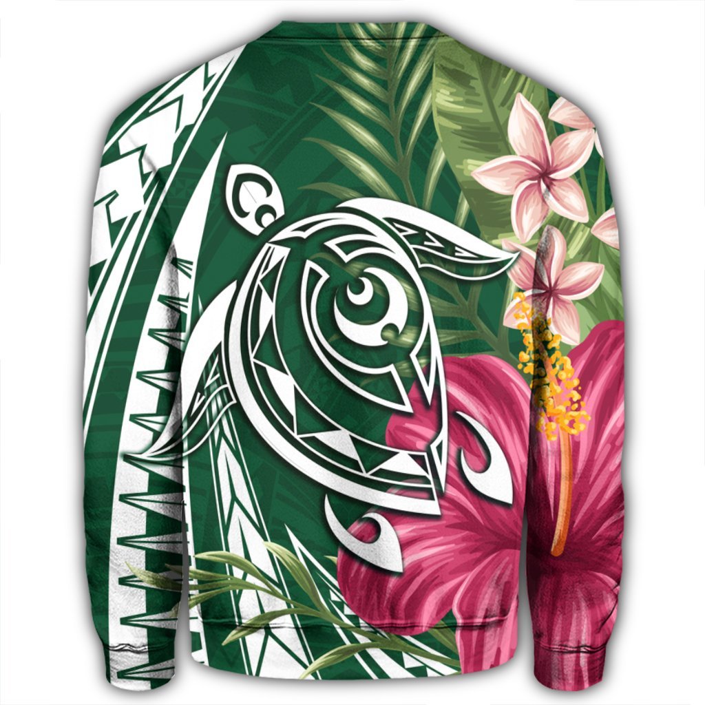 Hawaii Polynesian Turtle Tropical Hibiscus Plumeria Sweatshirt - Green - AH - Polynesian Pride