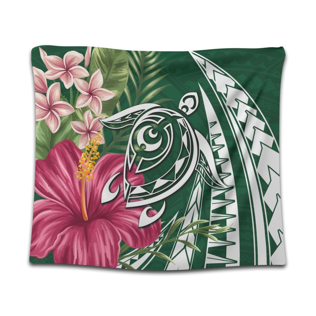 Hawaii Polynesian Turtle Tropical Hibiscus Plumeria Tapestry - Green - AH Wall Tapestry Black - Polynesian Pride