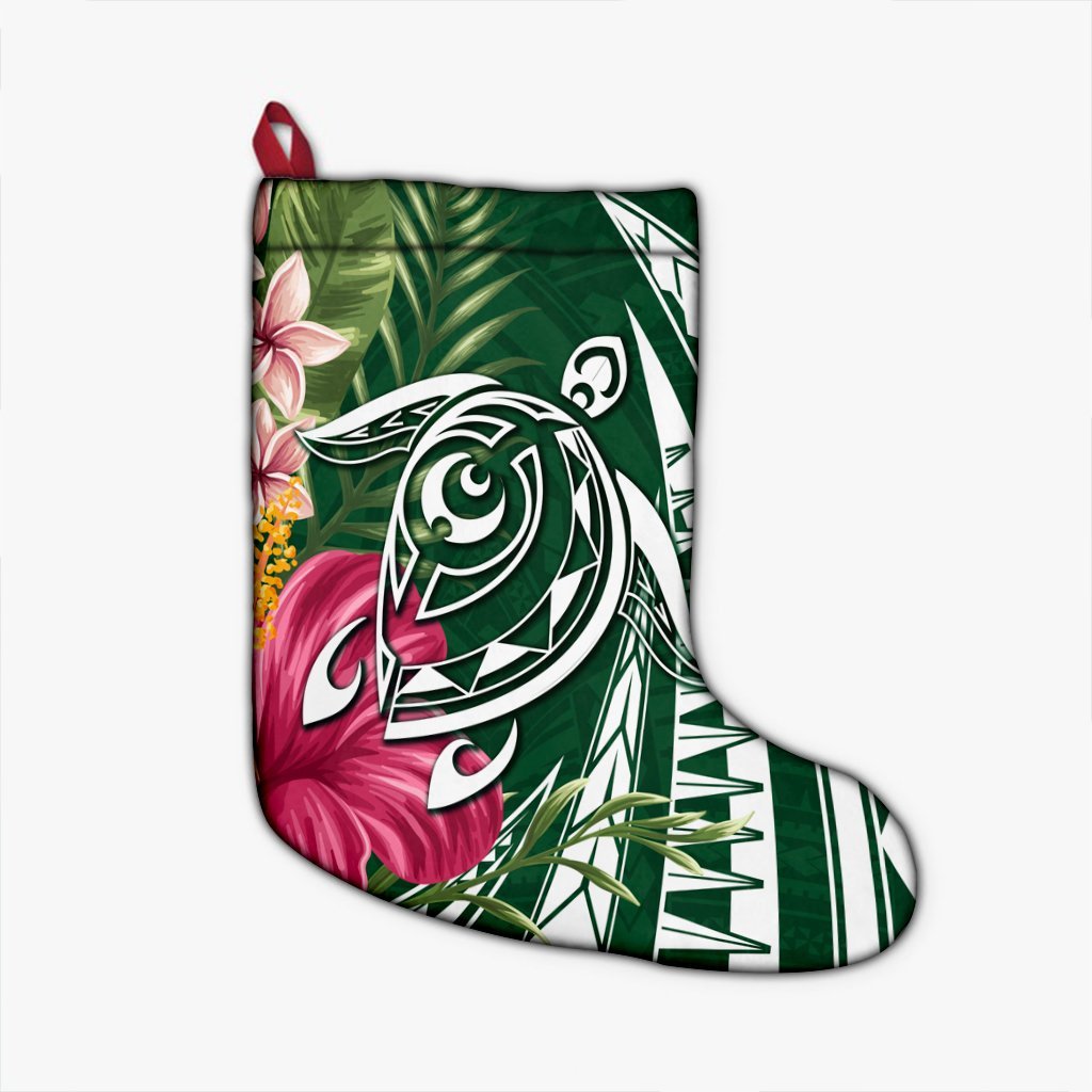 Hawaii Polynesian Turtle Tropical Hibiscus Plumeria Christmas Stocking - Green - AH Christmas Stocking 26 X 42 cm Black - Polynesian Pride