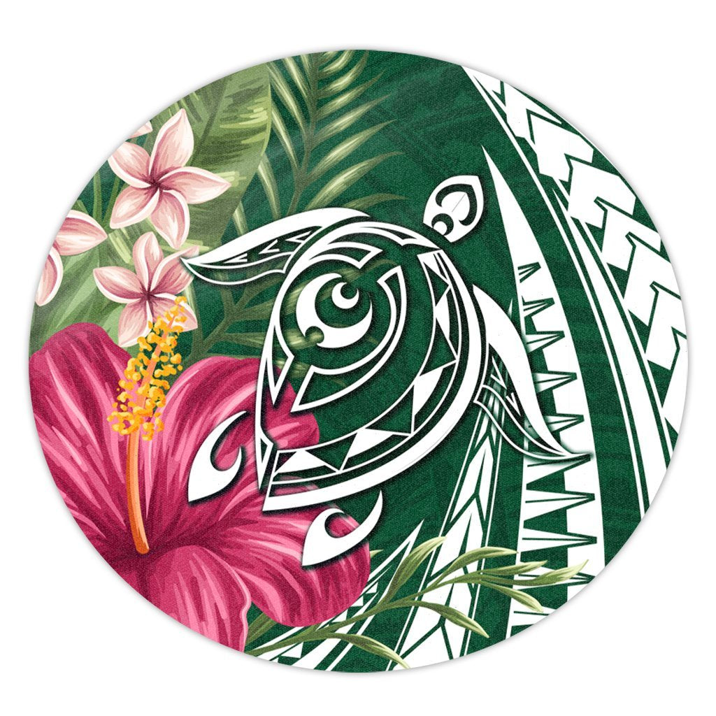 Hawaii Polynesian Turtle Tropical Hibiscus Plumeria Round Carpet - Green - AH Round Carpet Luxurious Plush - Polynesian Pride