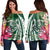 Hawaii Polynesian Turtle Tropical Hibiscus Plumeria Women's Off Shoulder Sweater - Green - AH Black - Polynesian Pride