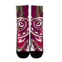 Hawaii Polynesian Turtle Tropical Hibiscus Plumeria Crew Socks - Pink - AH - Polynesian Pride
