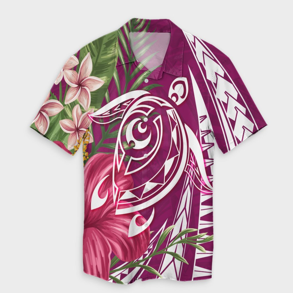 Hawaii Polynesian Turtle Tropical Hibiscus Plumeria Hawaiian Shirt - Pink - AH Unisex Black - Polynesian Pride