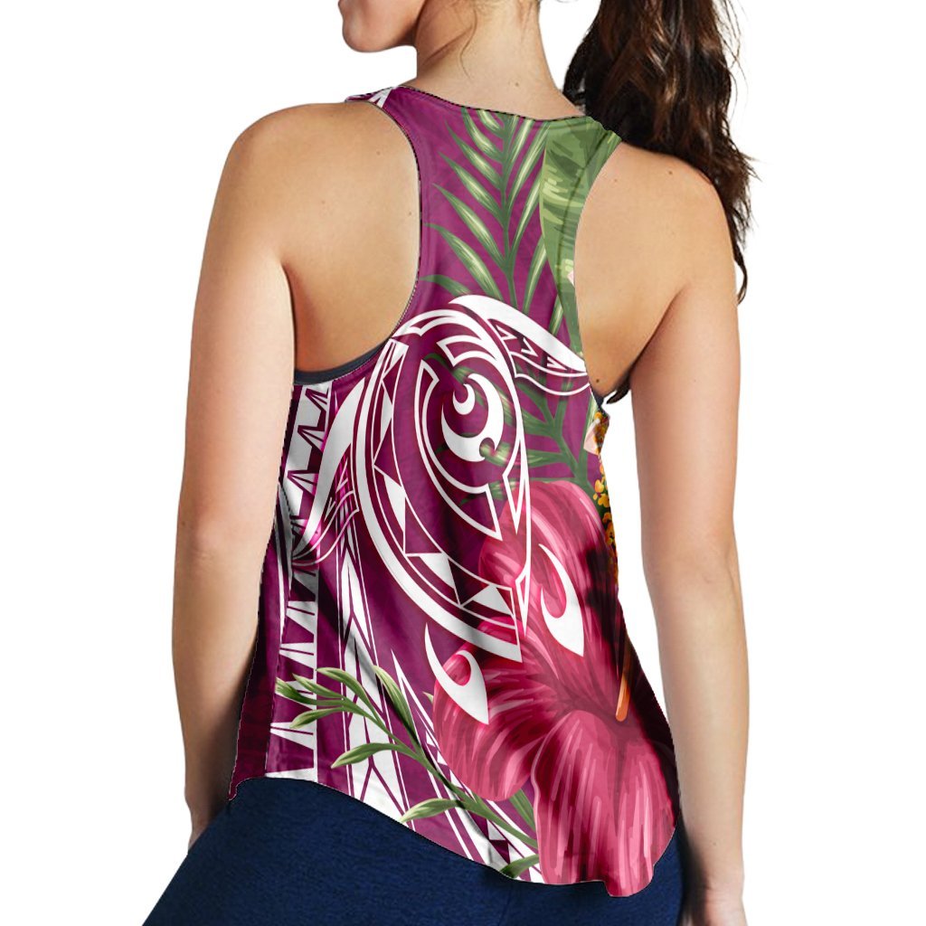 Hawaii Polynesian Turtle Tropical Hibiscus Plumeria Racerback Tank - Pink - AH - Polynesian Pride