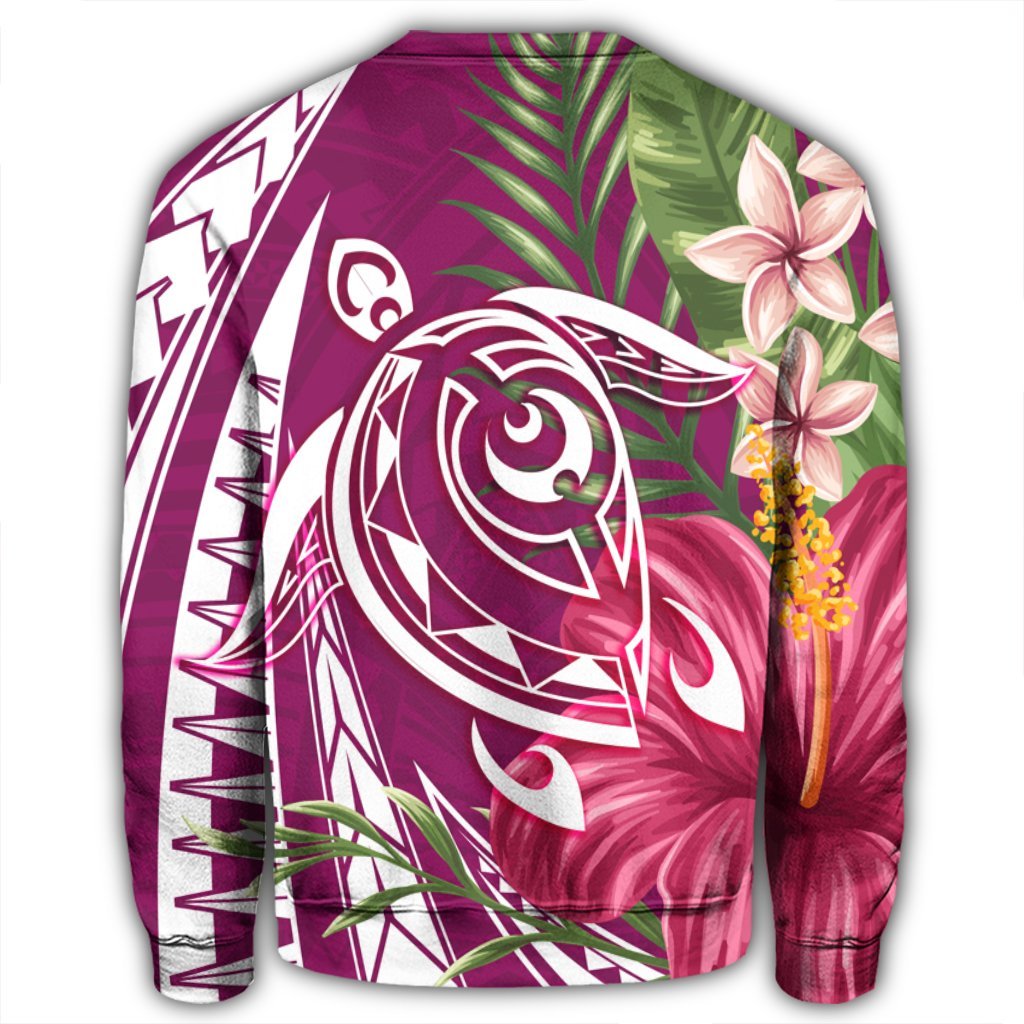 Hawaii Polynesian Turtle Tropical Hibiscus Plumeria Sweatshirt - Pink - AH - Polynesian Pride