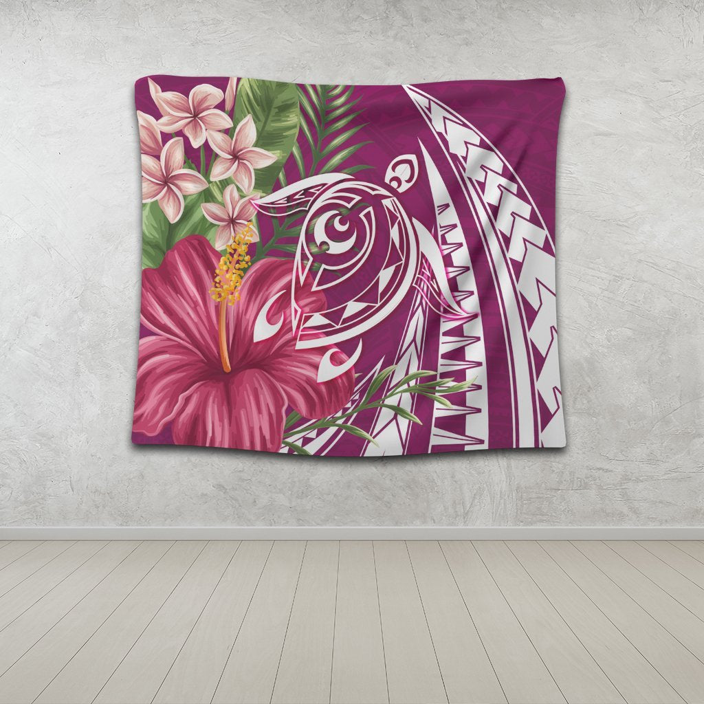 Hawaii Polynesian Turtle Tropical Hibiscus Plumeria Tapestry - Pink - AH - Polynesian Pride