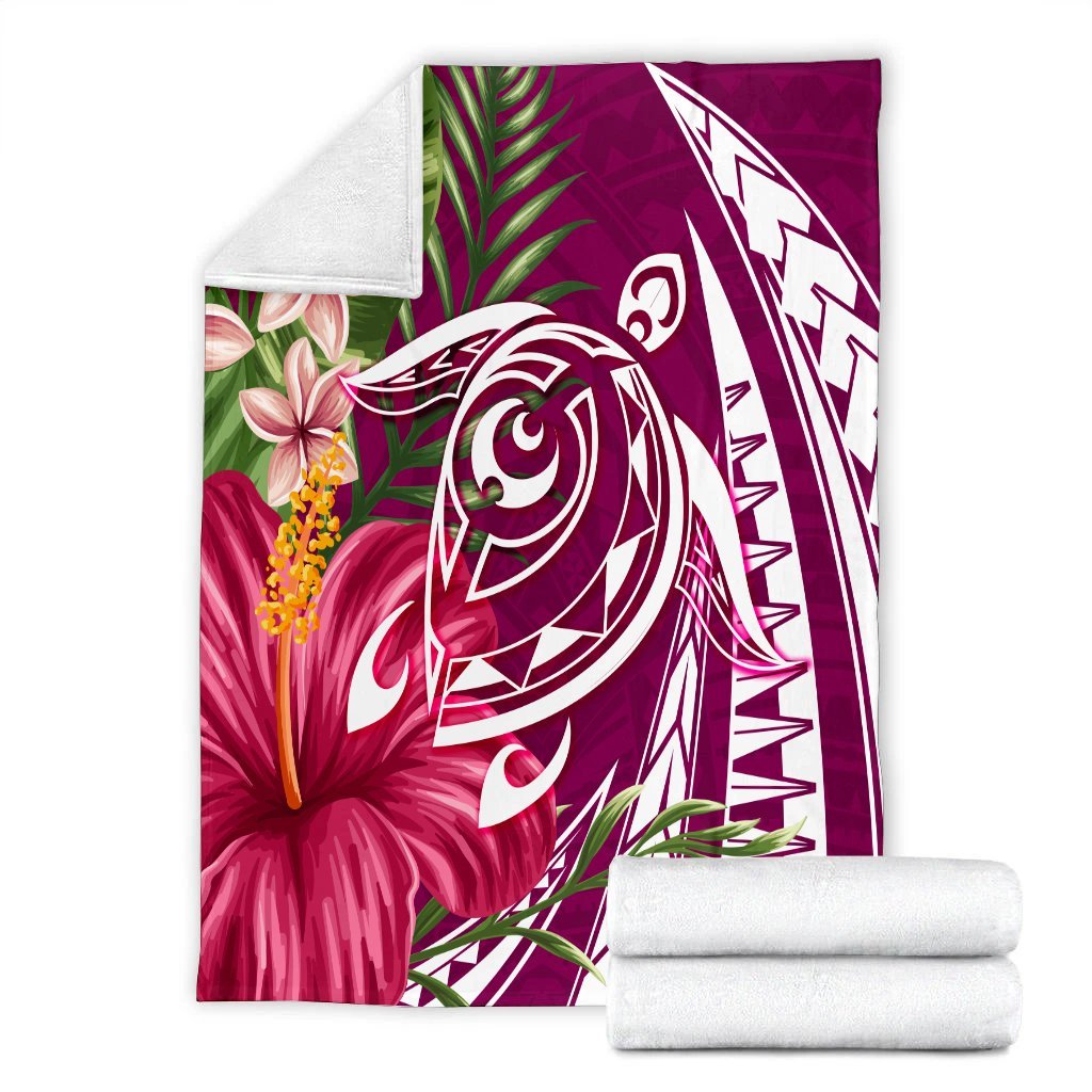 Hawaii Polynesian Turtle Tropical Hibiscus Plumeria Premium Blankets - Pink - AH - Polynesian Pride