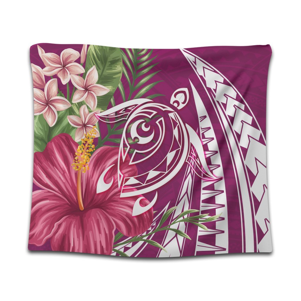 Hawaii Polynesian Turtle Tropical Hibiscus Plumeria Tapestry - Pink - AH Wall Tapestry Black - Polynesian Pride