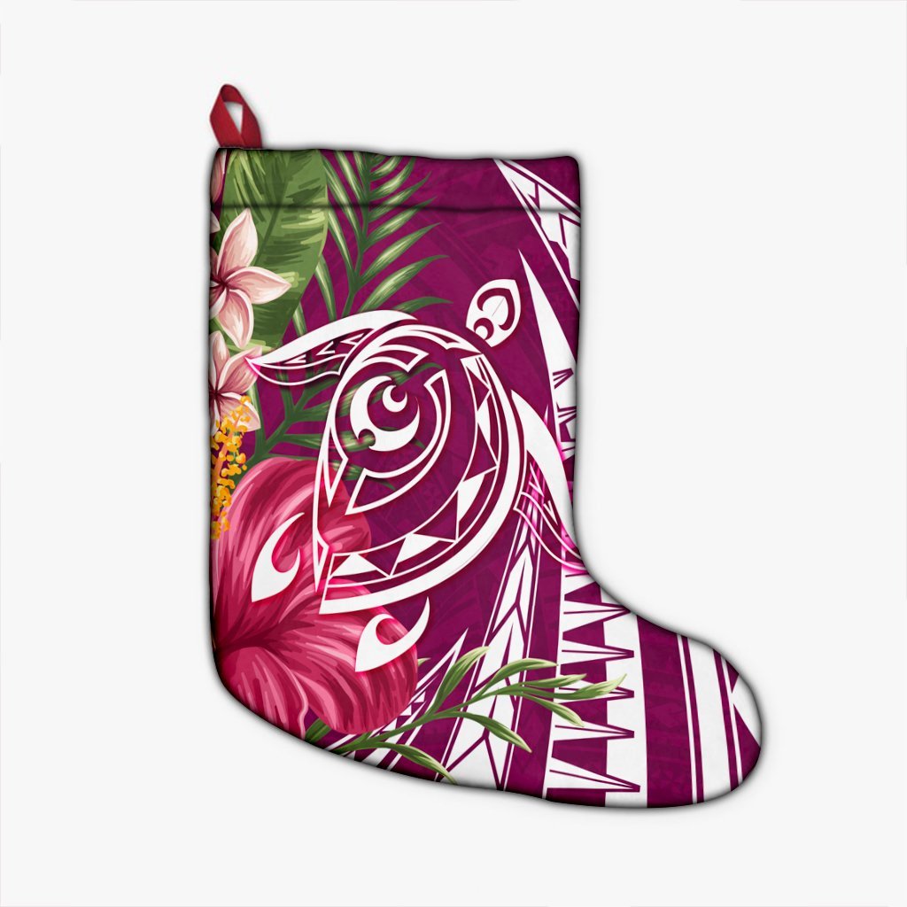 Hawaii Polynesian Turtle Tropical Hibiscus Plumeria Christmas Stocking - Pink - AH Christmas Stocking 26 X 42 cm Black - Polynesian Pride