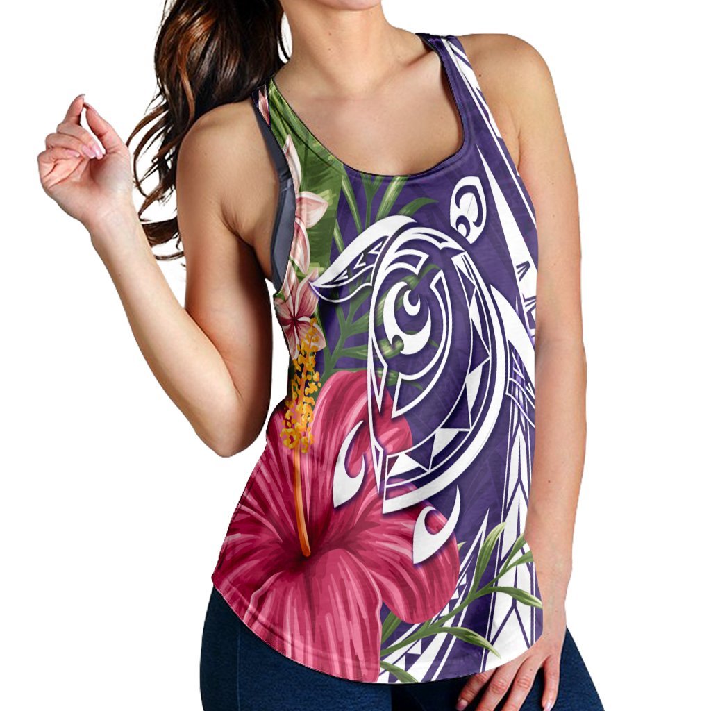 Hawaii Polynesian Turtle Tropical Hibiscus Plumeria Racerback Tank - Purple - AH - Polynesian Pride