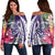 Hawaii Polynesian Turtle Tropical Hibiscus Plumeria Women's Off Shoulder Sweater - Purple - AH Black - Polynesian Pride