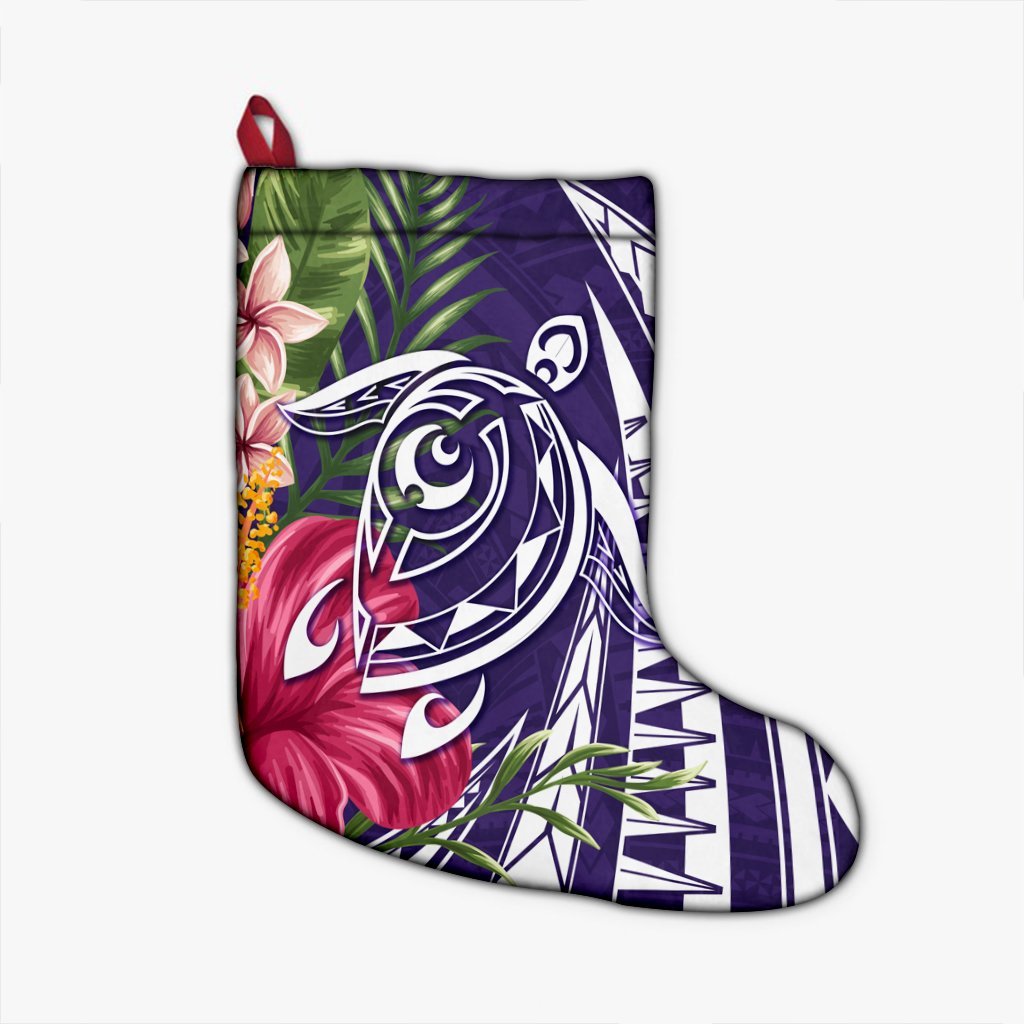 Hawaii Polynesian Turtle Tropical Hibiscus Plumeria Christmas Stocking - Purple - AH Christmas Stocking 26 X 42 cm Black - Polynesian Pride