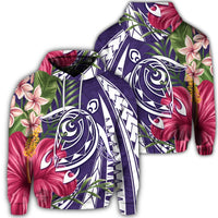 Hawaiian Polynesian Turtle Tropical Hibiscus Plumeria Hoodie Purple Unisex Art - Polynesian Pride