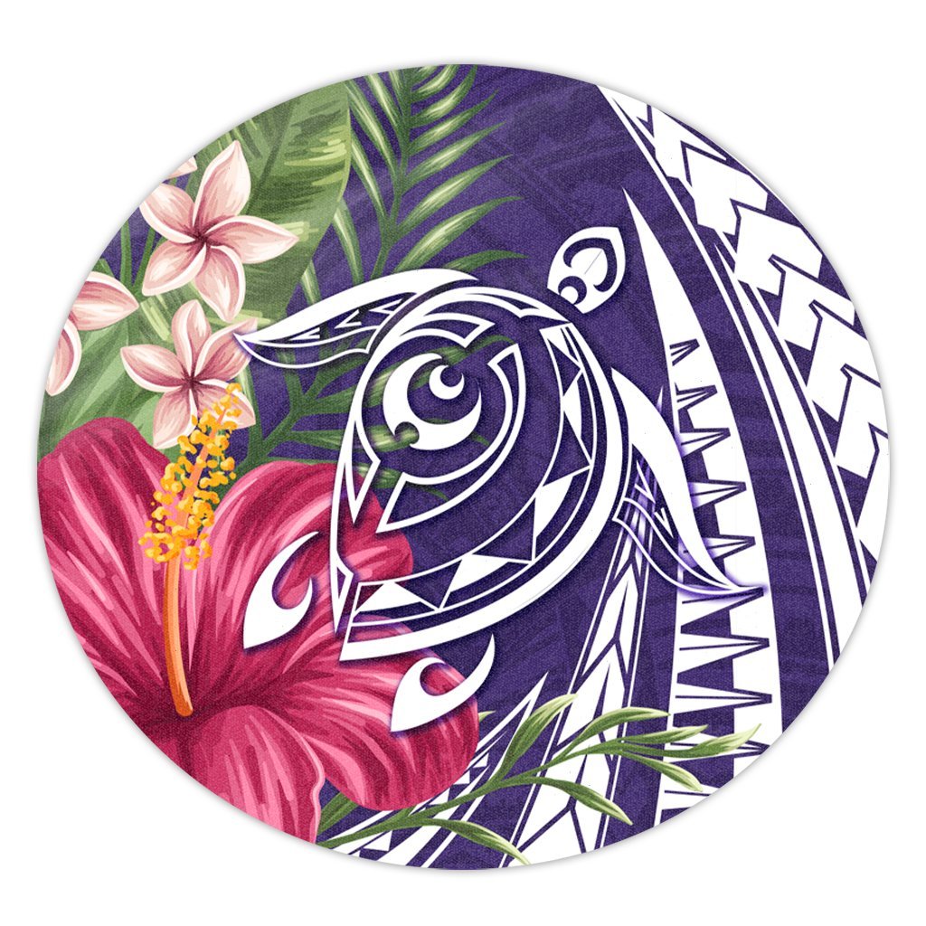 Hawaii Polynesian Turtle Tropical Hibiscus Plumeria Round Carpet - Purple - AH Round Carpet Luxurious Plush - Polynesian Pride