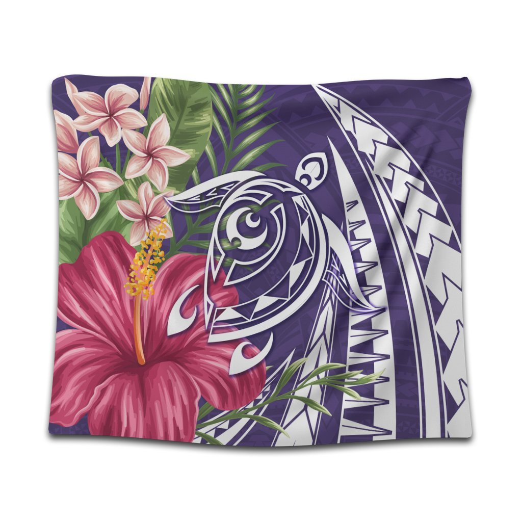 Hawaii Polynesian Turtle Tropical Hibiscus Plumeria Tapestry - Purple - AH Wall Tapestry Black - Polynesian Pride