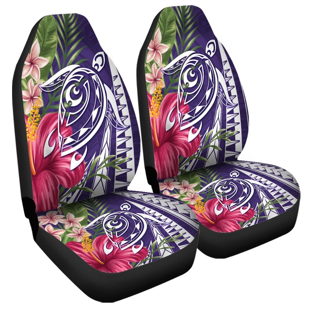 Hawaii Polynesian Turtle Tropical Hibiscus Plumeria Car Seat Covers - Purple - AH Universal Fit Black - Polynesian Pride