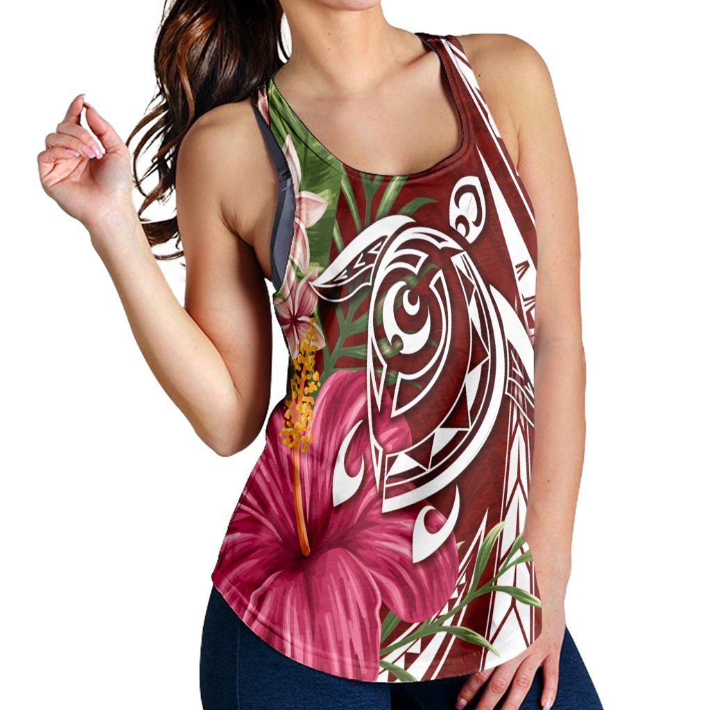 Hawaii Polynesian Turtle Tropical Hibiscus Plumeria Racerback Tank - Red - AH - Polynesian Pride