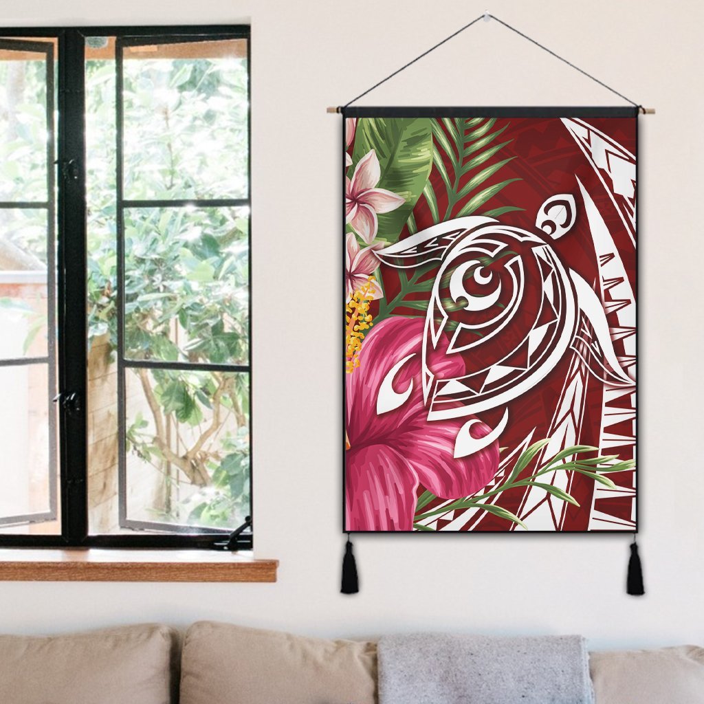Hawaii Polynesian Turtle Tropical Hibiscus Plumeria Hanging Poster - Red - AH - Polynesian Pride