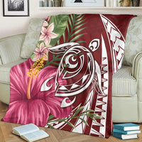 Hawaii Polynesian Turtle Tropical Hibiscus Plumeria Premium Blankets - Red - AH - Polynesian Pride