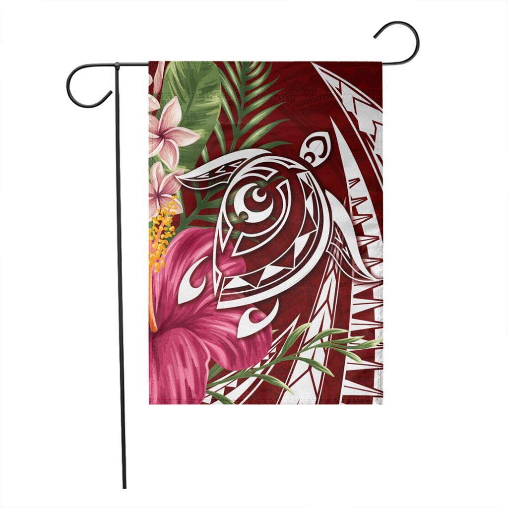 Hawaii Polynesian Turtle Tropical Hibiscus Plumeria Flag - Red - AH - Polynesian Pride