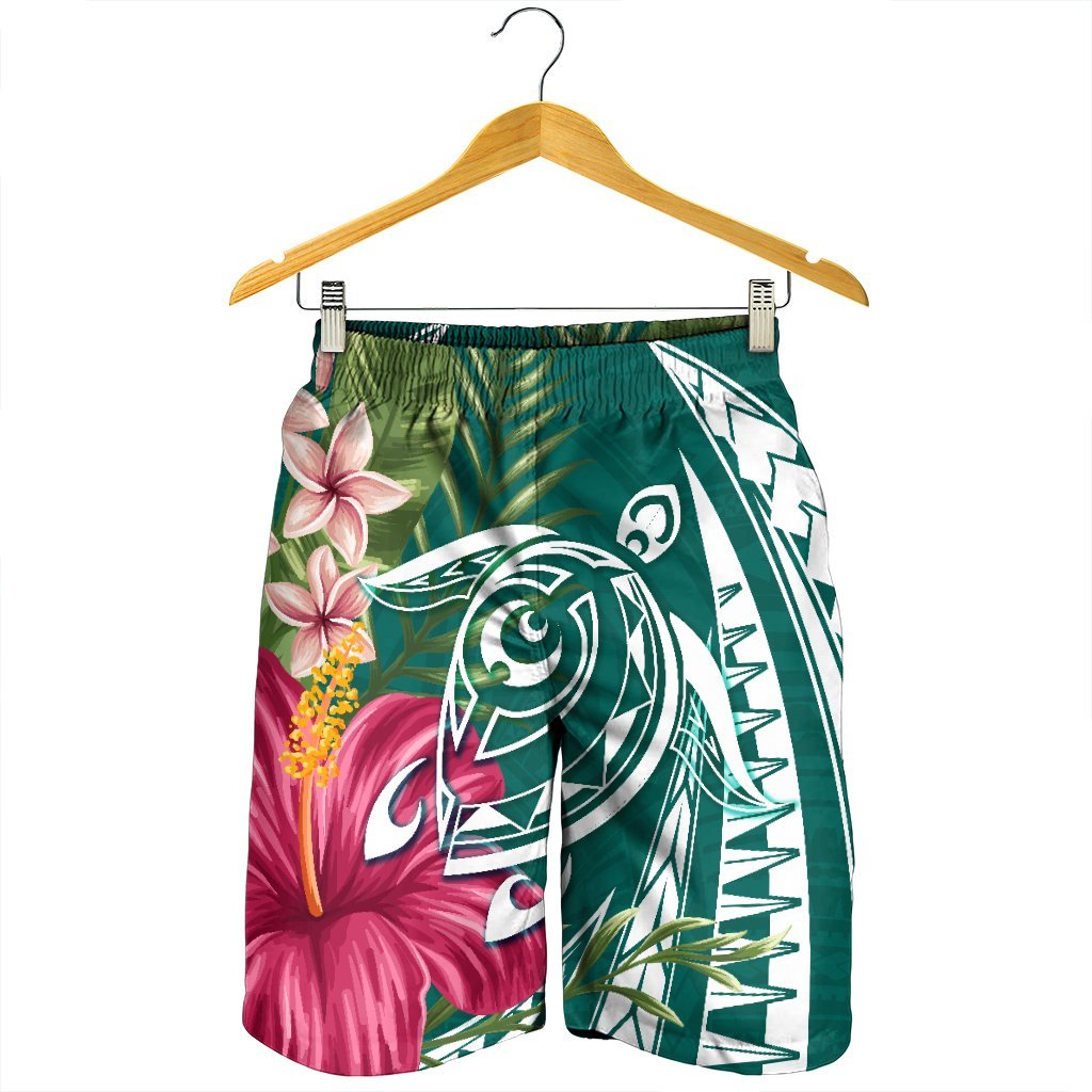 Hawaii Polynesian Turtle Tropical Hibiscus Plumeria Men's Shorts - Turquoise - AH - Polynesian Pride