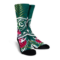 Hawaii Polynesian Turtle Tropical Hibiscus Plumeria Crew Socks - Turquoise - AH - Polynesian Pride