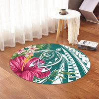 Hawaii Polynesian Turtle Tropical Hibiscus Plumeria Round Carpet - Turquoise - AH - Polynesian Pride
