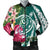 Hawaii Polynesian Turtle Tropical Hibiscus Plumeria Bomber Jacket - Turquoise - AH Black Unisex - Polynesian Pride