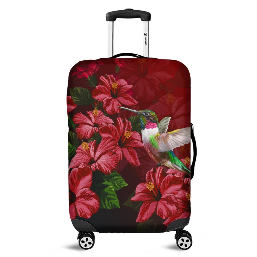 Hawaii Red Hibiscus Humming Bird Luggage Covers - AH Black - Polynesian Pride